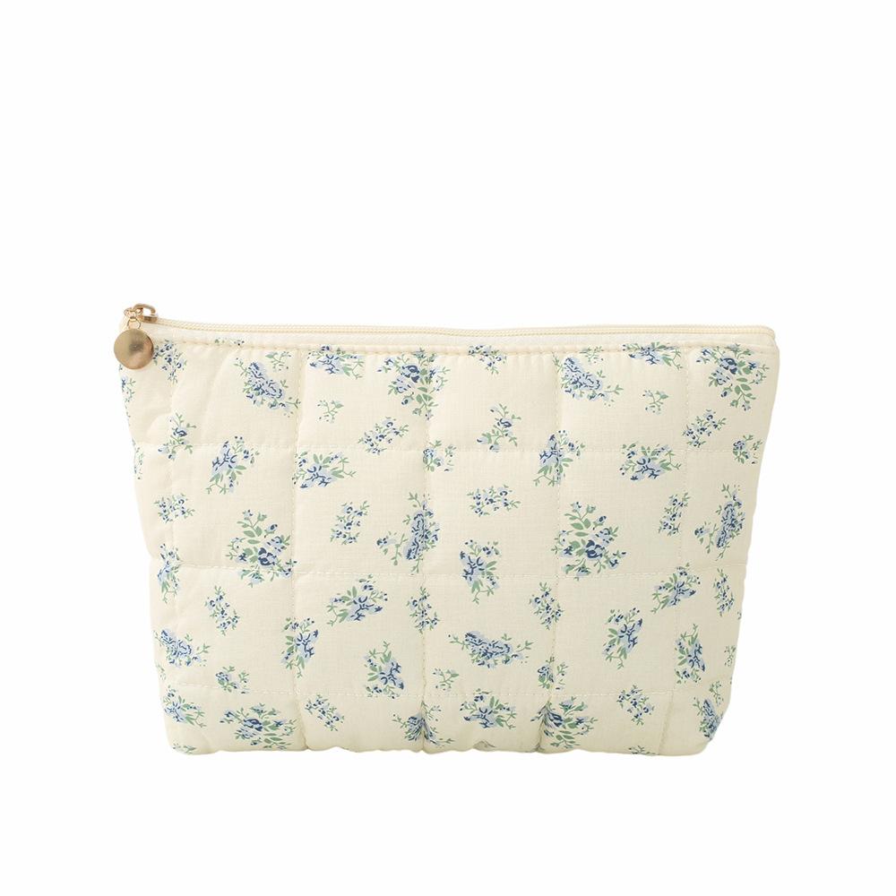 New Floral Quilted Large Plaid Cosmetic Bag Large-capacity Three-dimensional Hand-held Bubble Grid Fashion Pleated Storage Toiletry Bag