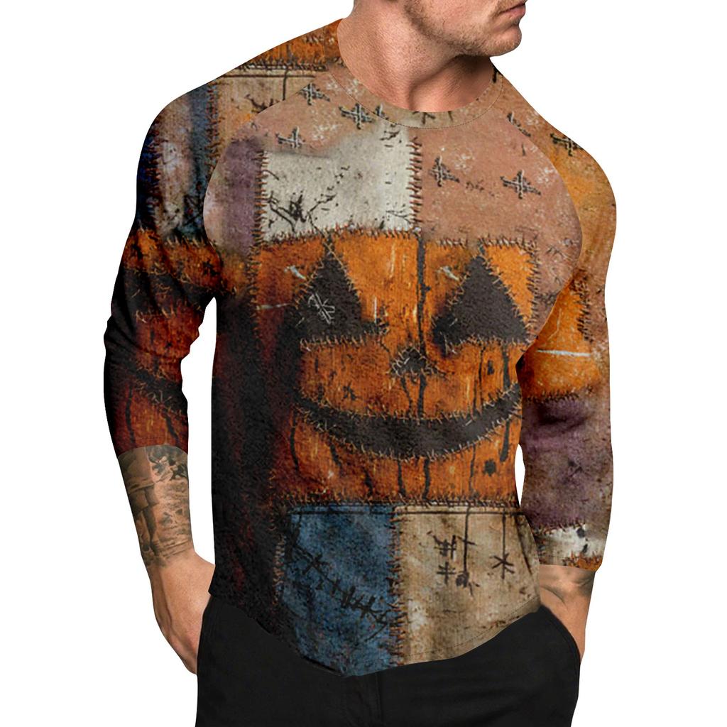 Pánský top s dlouhým rukávem s raglánovými rukávy a halloweenským potiskem
