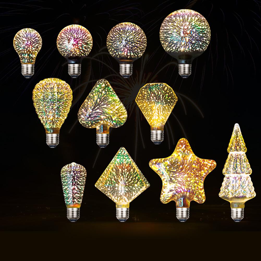 3D Colorful Firework Stained Glass Light Bulb 125lm Vintage Edison Bulb Last Up To 30000H Disco Light Bulb Star Shine Decoration