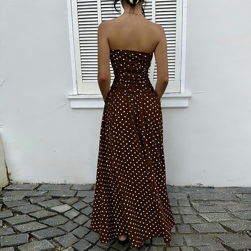 Rochie elegantă de seară pentru femei, cu buline, cu umerii goi, linie A, subțiază talia