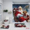 4-teiliges Weihnachtsmann-Duschvorhang-Set mit rutschfester Badematte, Toilettendeckelbezug, Kontur-Teppich & 12 Haken, Badezimmerdekoration