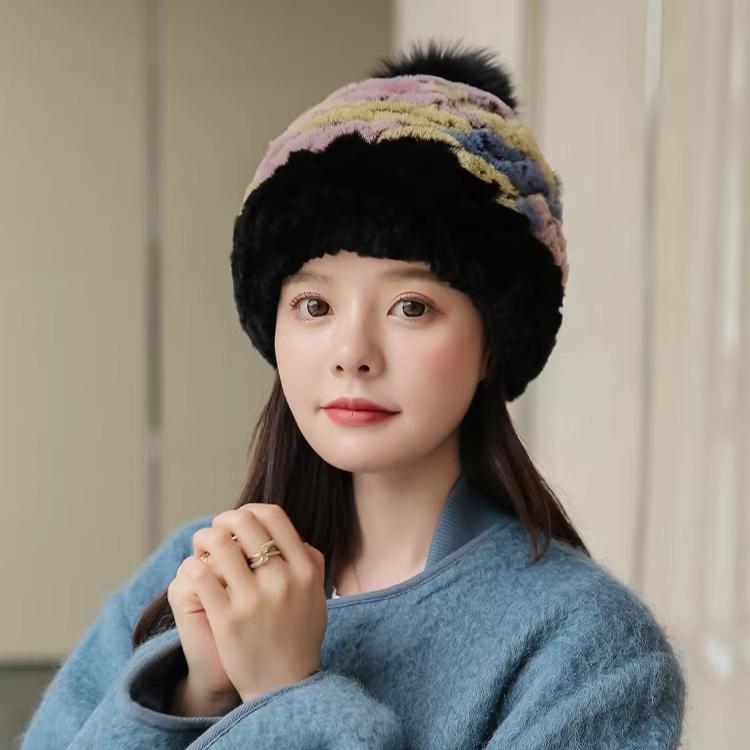 Rabbit Fur Hat Women's Autumn and Winter Thickened and Velvet Versatile Plush Ear Protection Warm Fur Fur Woven Hat Korean Version
