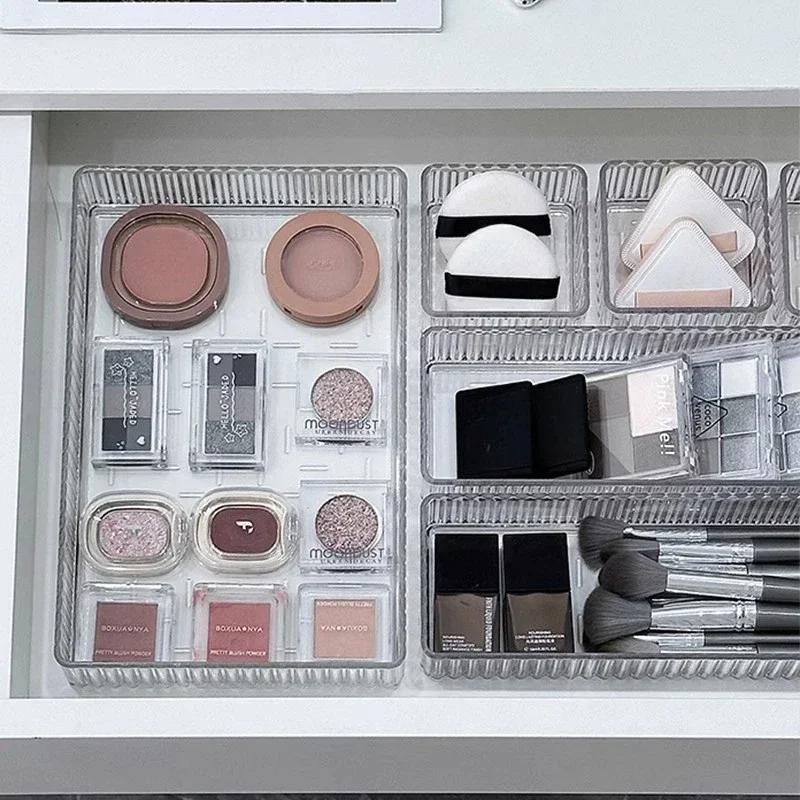 Unbegrenztes Schreibtisch-Schubladen-Organizer-Set, Kunststoff, Badezimmer-Aufbewahrung, Make-up-Organizer, durchsichtige Aufbewahrungsboxen, Behälter, Küchenhelfer