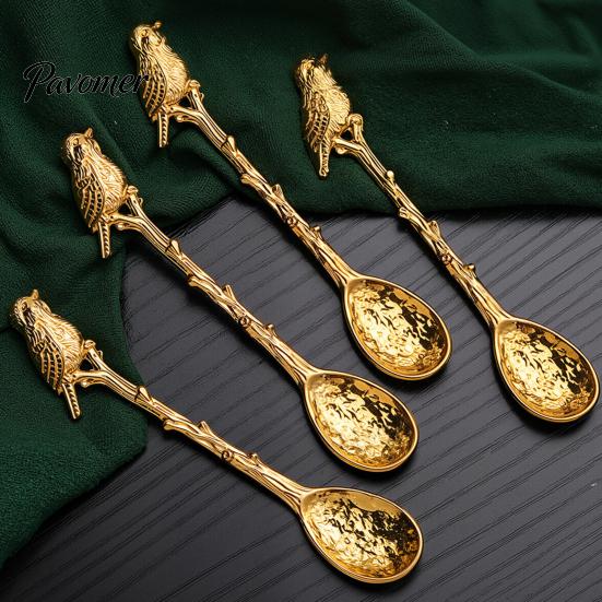 Portable Spoons for Food Photography Vintage Carved Coffee Spoon, Flower/Dragonfly/Bird/Starfish Topper, Zinc Alloy Decorative Tableware Breakfast