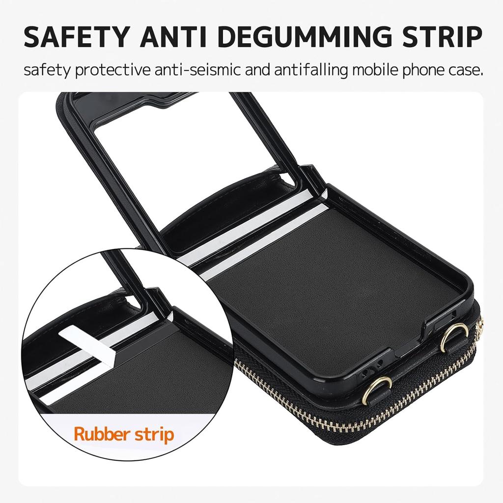 NINKI Compatible Samsung Galaxy Z Flip 6 Case Wallet with Card Holder,Shockproof Leather Detachable Crossbody Lanyard Case for Samsung Z Flip 6