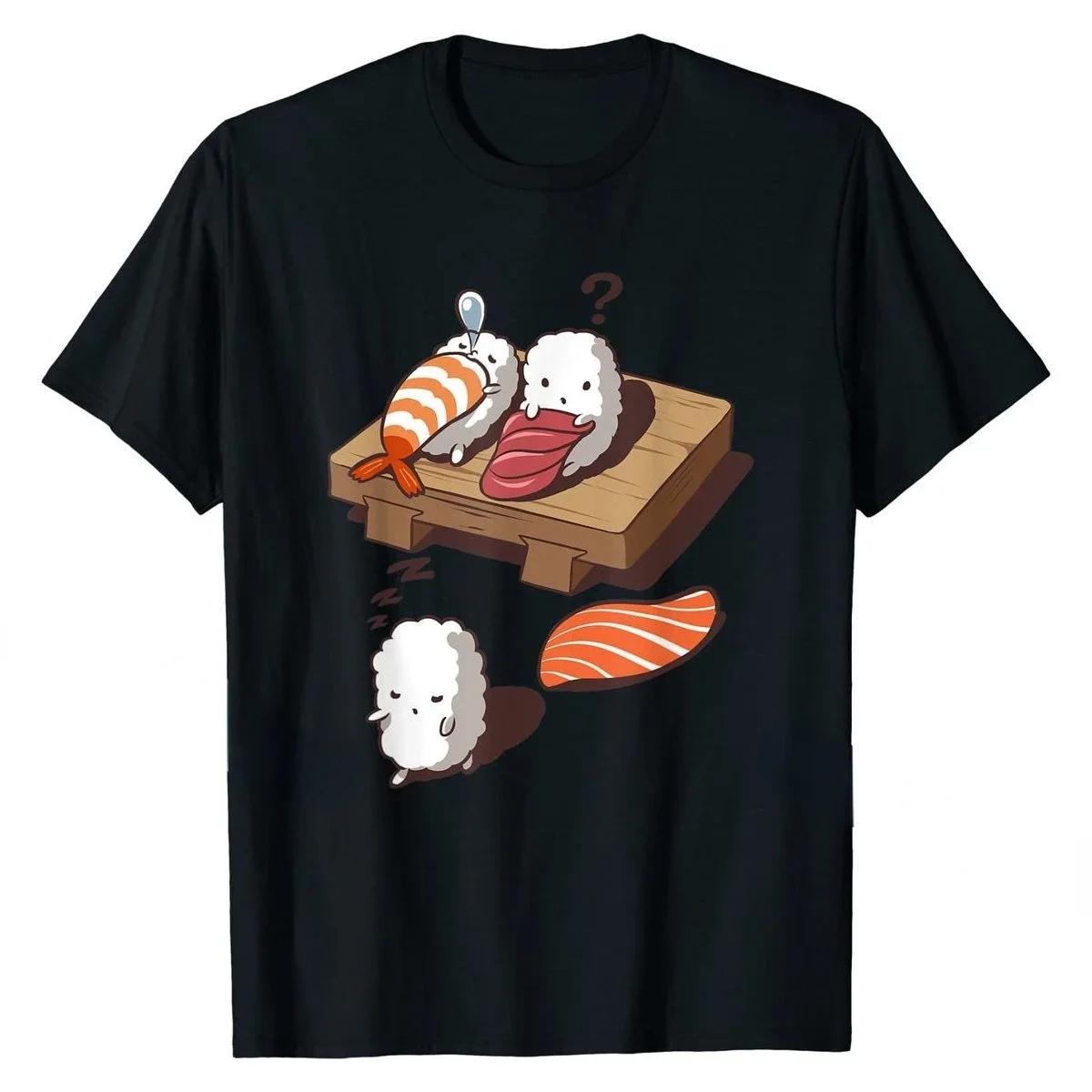 

Funny Japanese Nigiri Sushi Sleepwalking Tee Men Women Short-sleev Fashion Graphic Tshirts Harajuku Casual Streetwear Tops#Color XXXXXL чёрный