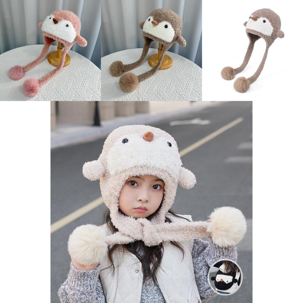 Niedliche Pinguin-Strickmütze für Kinder aus flauschigem Polyestermaterial für kaltes Wetter und wärmt den Kopf