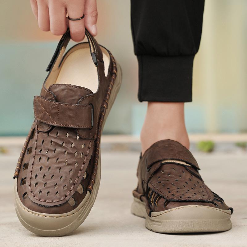 Fashion Men's Sandals Leather Male Hollow Out Walking Shoes Men Outdoor Driving Shoes Fashion Sneakers Non-Slip Casual Breathable Shoes