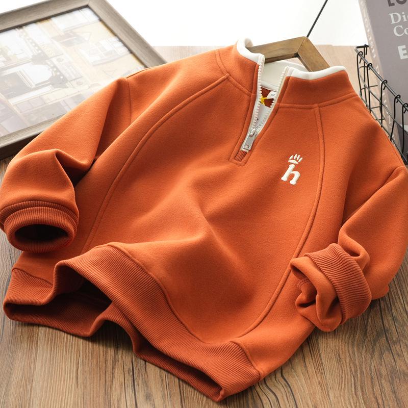 

Boys Stand-Up Collar Double-Sided Fleece Winter Hoodie 110 помаранчевий