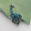 Pinkdudu Vintage Giraffe Brooch Distressed Finish with Blue Rhinestones Whimsical PD1853
