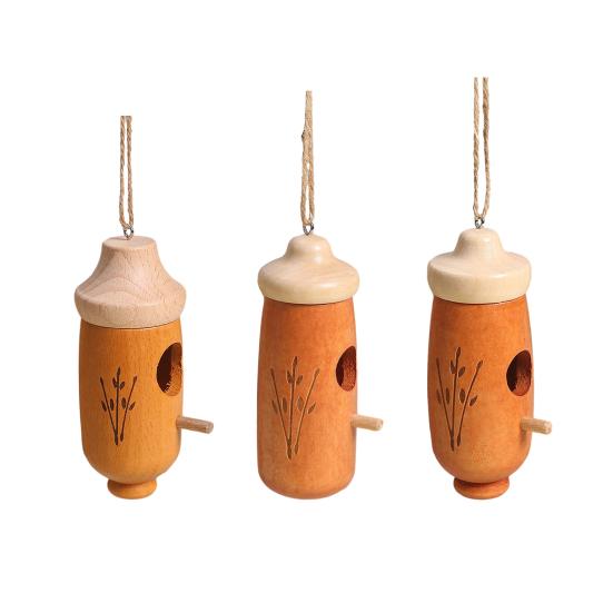 Hummingbird House Unique Shape Hanging Bird Cage Wooden Bird Nesting House for Garden Outdoor Decoration