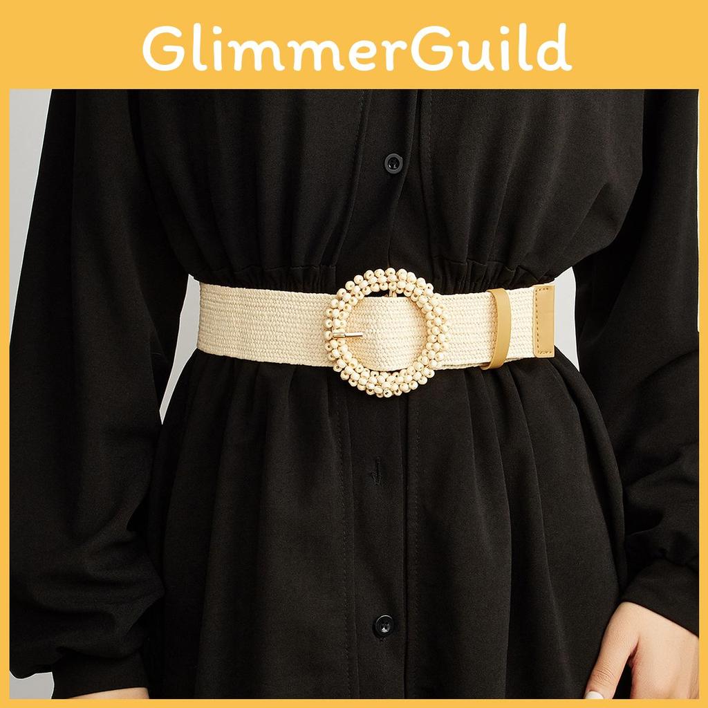 Simple Solid Color Bead Ring Buckle Decoration Women Casual Woven Belt For Boho Dresses