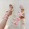 Fashion Elegant Women Wedding Banquet Shoes Fashion Silk Flowers Designer Sandalias De Mujer Open Toe Slip on Ankle Strap High Heels