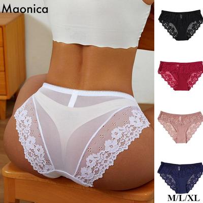 Femmes Sexy dentelle maille culotte taille basse translucide respirant Bikini slips femmes sous-vêtements sans couture
