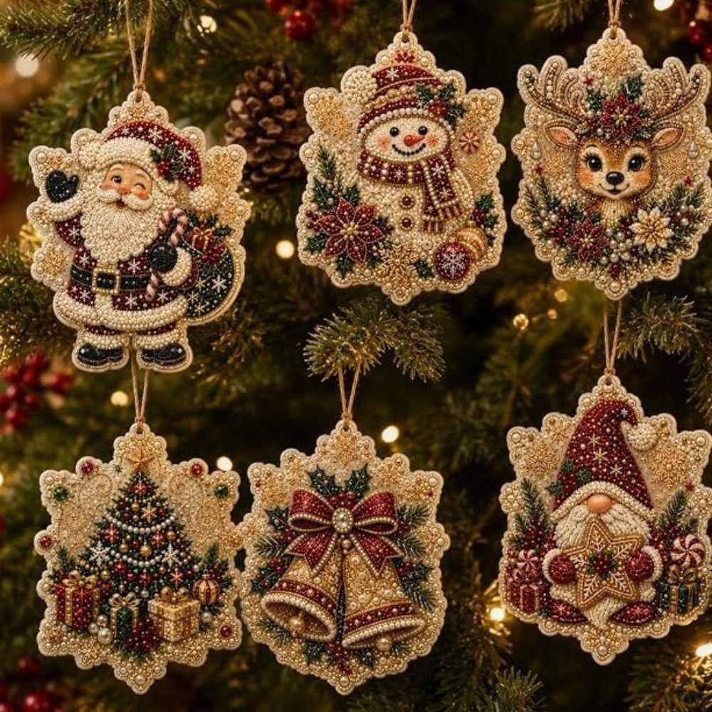 6PCS Natural Wood DIY Craft Ornament Set Christmas Ornaments  Family Craft Activity Gift
