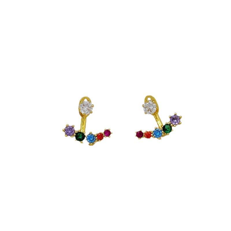 Simple Temperament Versatile Light Luxury Color Zircon Arc Stud Earrings Design Earrings