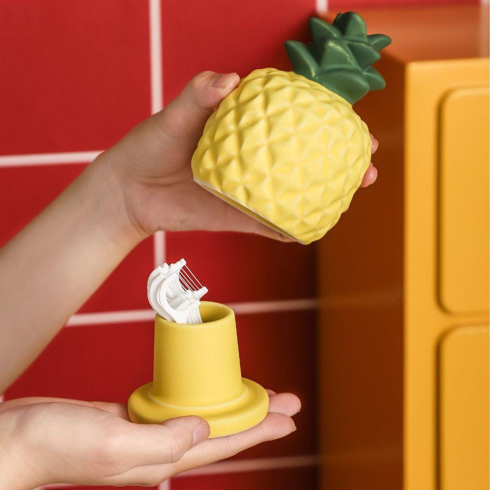 Dust-proof Fruit Theme Toothpick Box Pineapple Shape Dental Floss Storage Box  Living Room