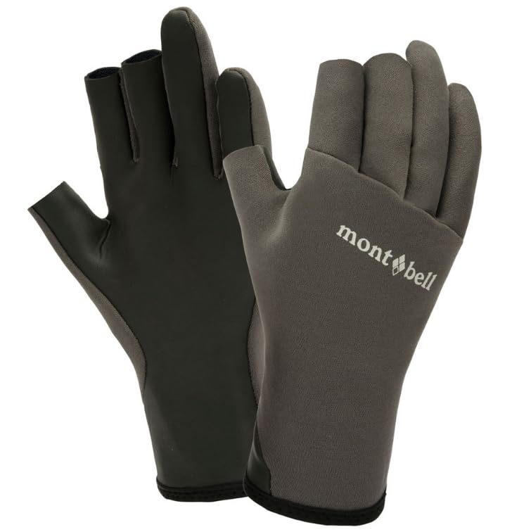 Mont-bell ClimaPlen Three Fingerless Fishing Gloves, Gray, #1126204 (M)