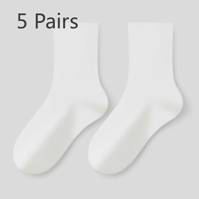 5 Pairs of Female Spring and Autumn Style Pure Cotton Antibacterial Boneless Tube Pile Socks