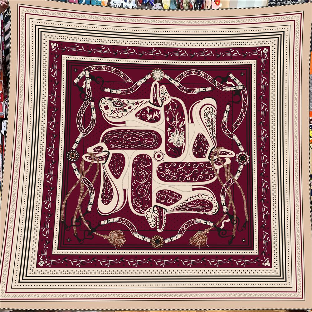 POBING Silk Cashmere Scarf Women Manual Hand Rolled Square Scarves Wraps Big Bandana Luxury Hijab Female Foulards Poncho 135CM