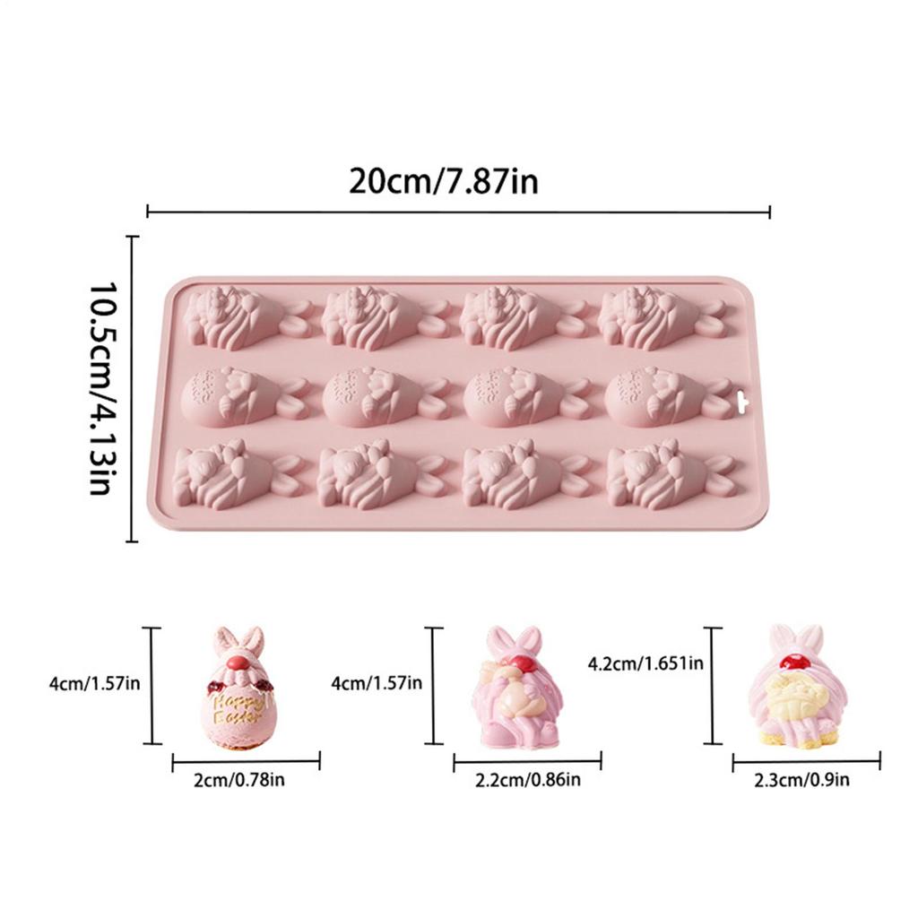 12-cavity 3D Rabbits Dwarf Mold Easter Bunny Silicone Mold Easy Release Non Stick Easter Silicone Chocolate Mold For Candy