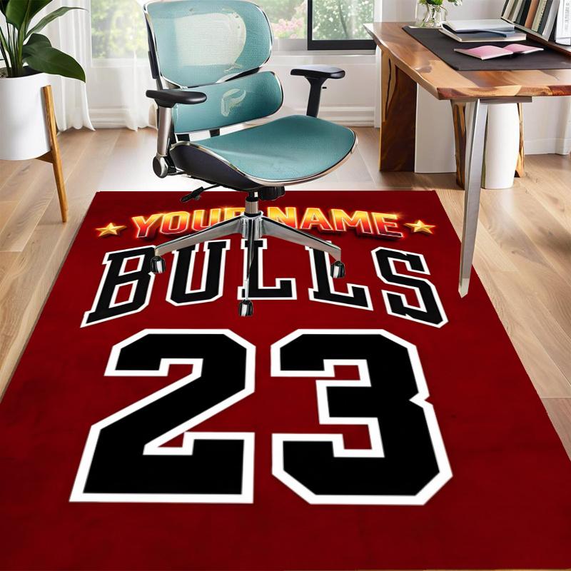 Chicago Bulls Design Area Rug Personalized Name- Non-Slip, Soft & Cozy Floor Mat for Living Room, Office - Indoor/Outdoor Carpet