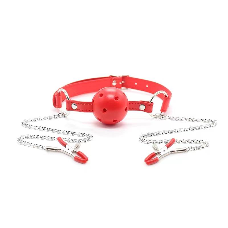SM Erotic Gag Ball Set: Nipple Clamps, Restraints, Muzzle Training Tools for Men and Women