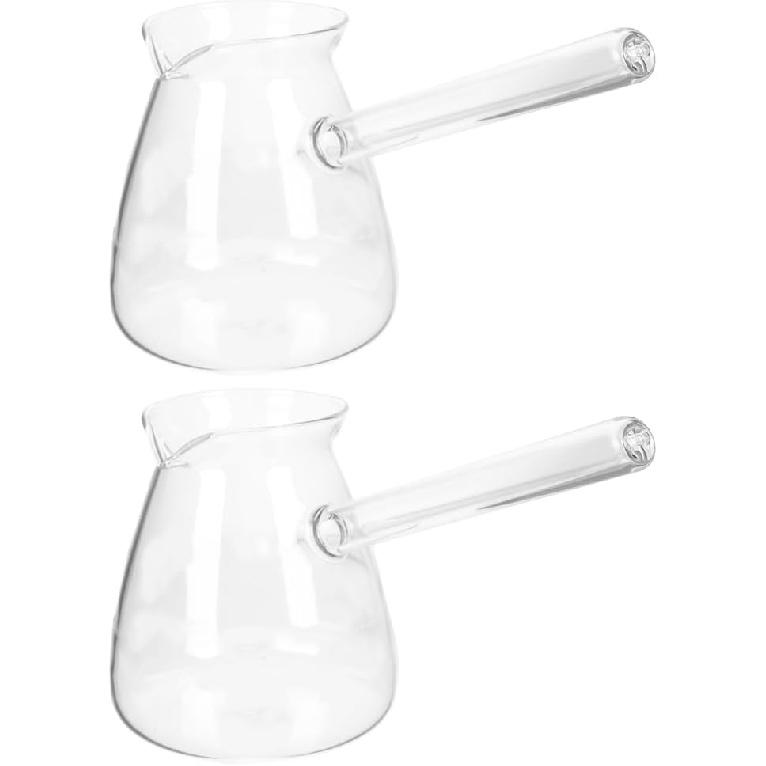 Garneck 2pcs Glass Turkish Coffee Pot 450ml Clear Coffee Pot with Side Handle Teapot Small Milk Kettle Boiling Hot Chocolate Maker Butter Melting Pot
