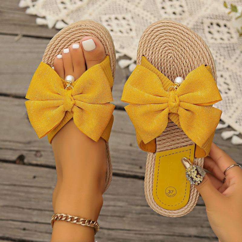Women's Bow Decor Espadrille Slide Sandals Casual Open-Toe Summer Beach Shoes