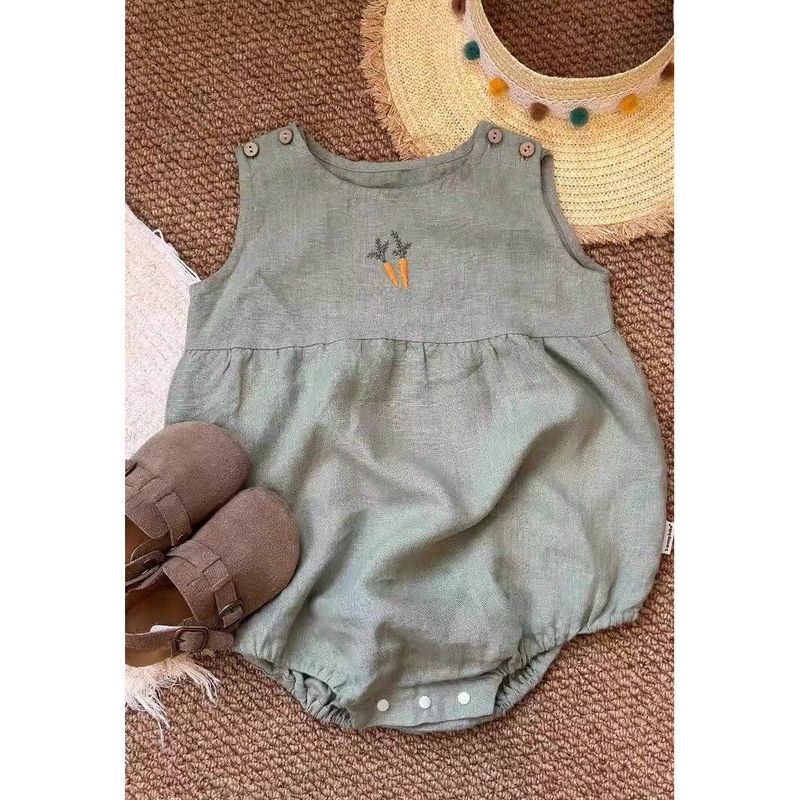 

Little Alice Children s Linen Romper Infant Sleeveless Jumpsuit Embroidered Baby Romper Green 100