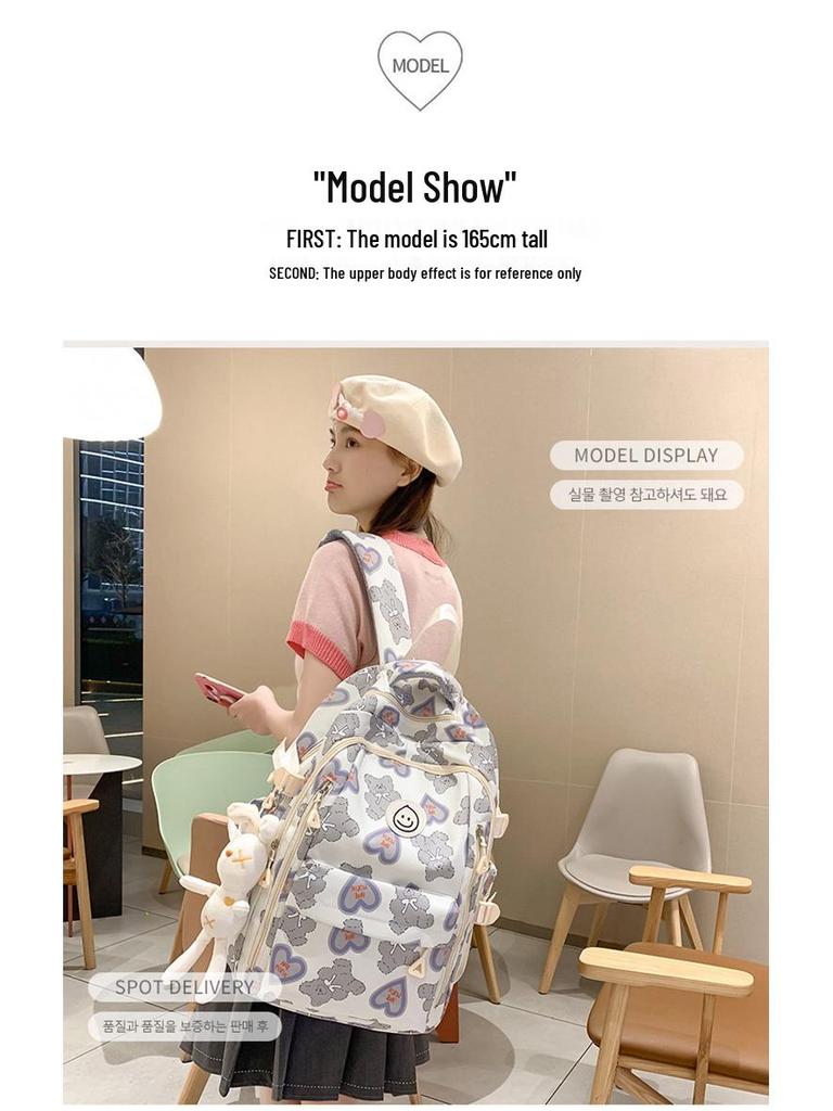 Large Capacity Cute Backpack for Girls - Suitable for Middle & High School Students, Grades 3-5, Double Shoulder Travel Bag