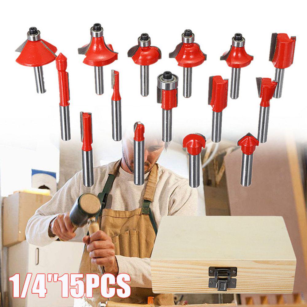 15pcs Milling Cutter Machine Set Router Bits for Wood Cutter Carbide Shank Mill
