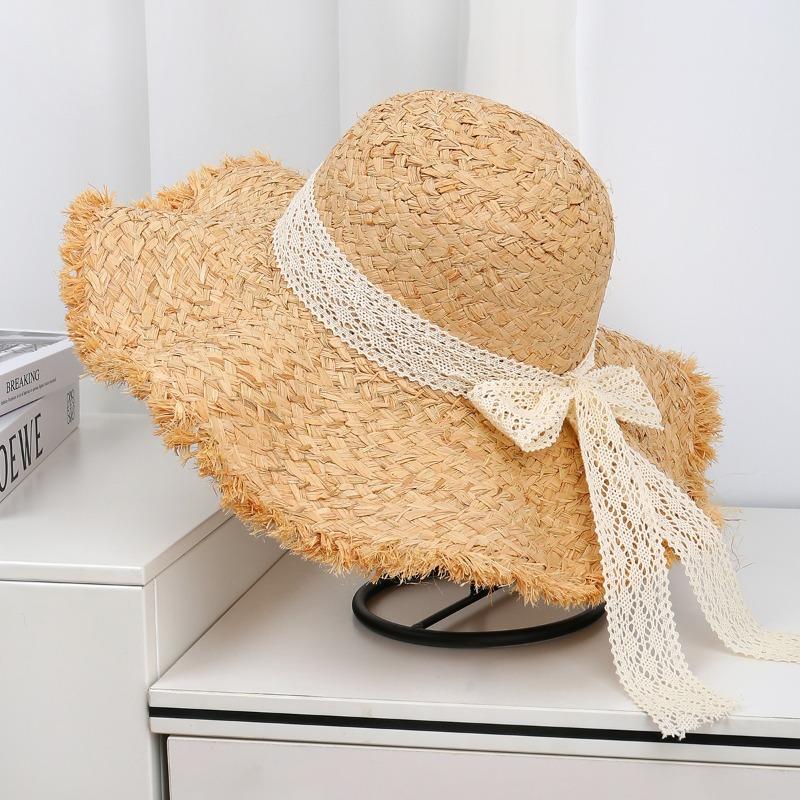 Lace Bow Big Brim Straw Hat Seaside Beach Sunscreen Hat Ladies Pretty Sun Hat