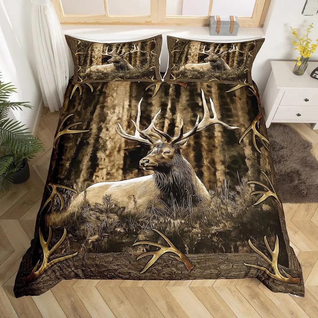 Deer Elk Duvet Cover King Queen Farm Deer Forest Comforter Cover Moose Wildlife Animal Bedding Set Camping Hunting Quilt Cover