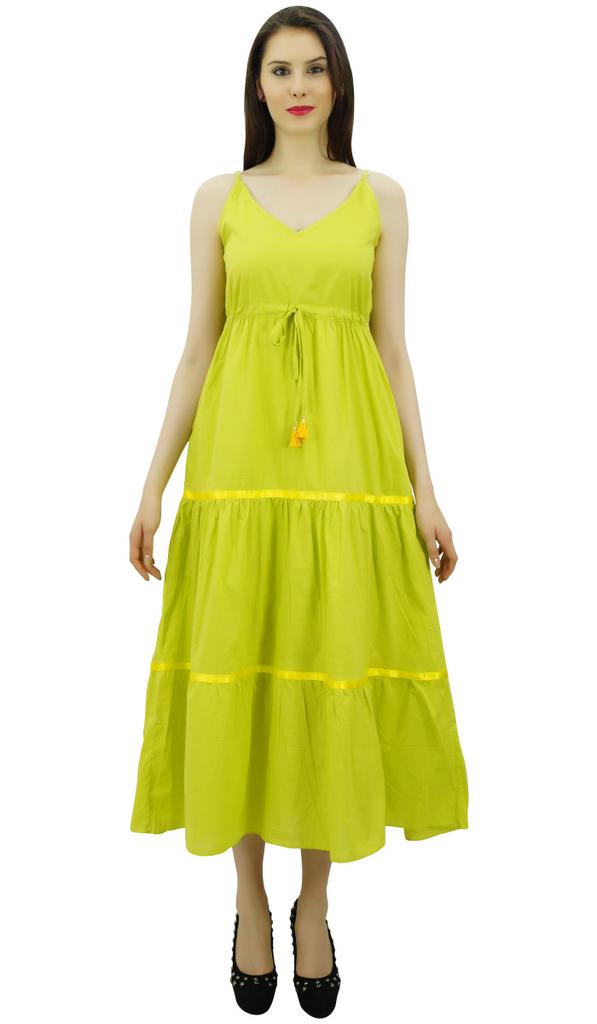 Bimba Women's Sundress Long Maxi Drawstring Waist Spaghetti Strap Dresses