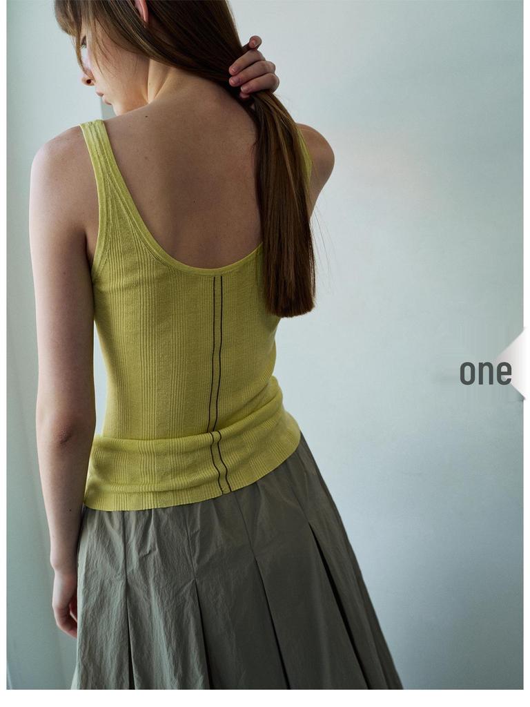 Spring Casual Tencel Linen Rib Knit Tank Top - Women’s Versatile Solid Color
