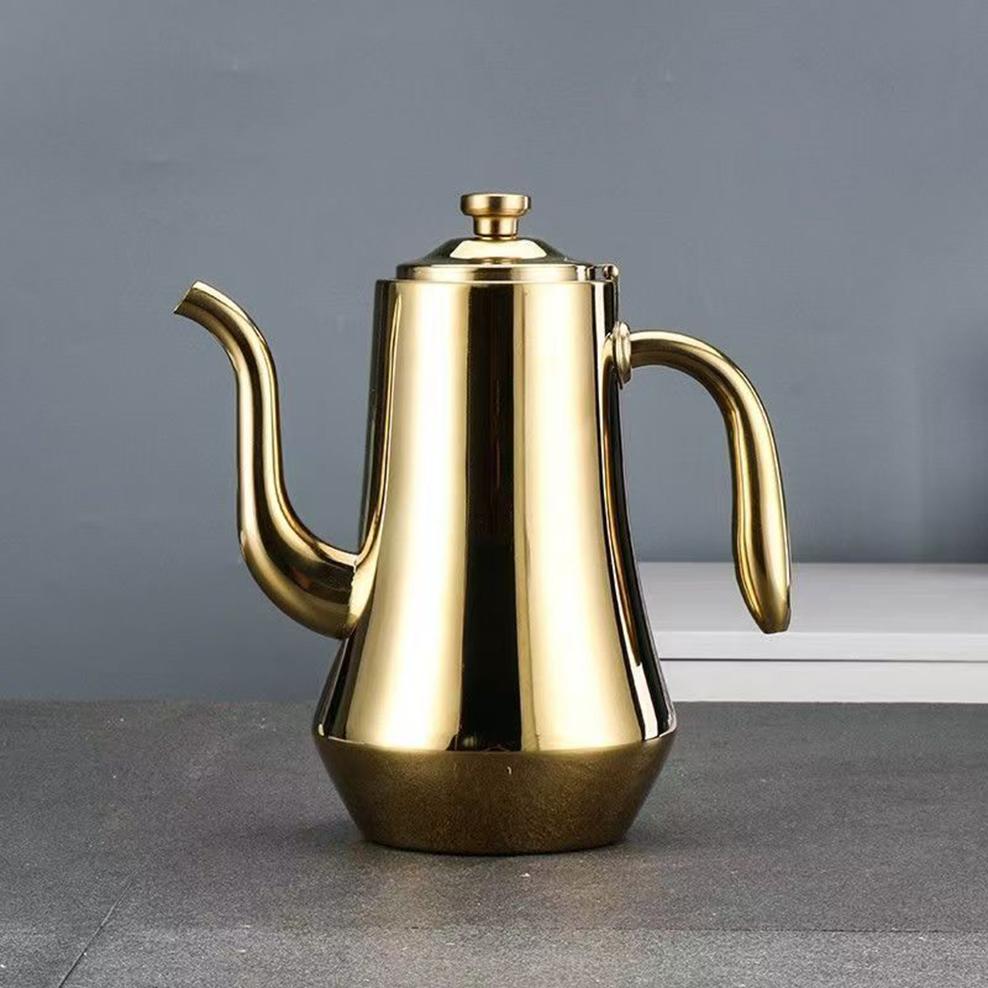 Food Grade Stainless Steel Tea Kettle, Large Capacity Long Mouth with Tea Strainer, Restaurant Teapot, Heatable Kettle, 1.5L