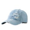 Korean Retro Washed Denim Baseball Cap with Holes for Men and Women - Spring/Autumn Style Sunshade Duckbill Hat