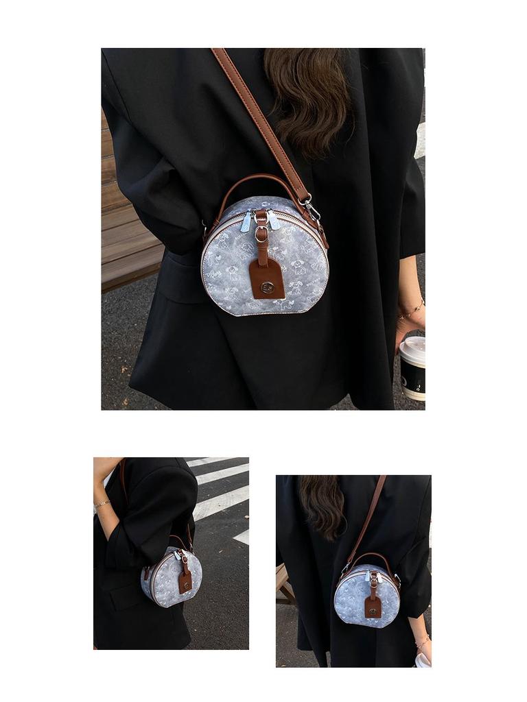 Women's Round Cake Bag - Stylish Print, Small Fragrance Design, Versatile Shoulder/Crossbody Handbag