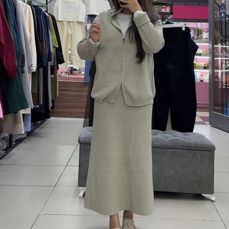 Autumn 2025 Women's Knit Sweater & Midi Skirt Set – European/American Fashion