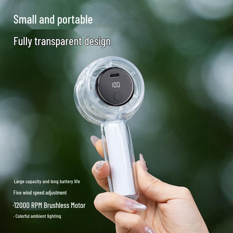 Mini Transparenter LED-Bildschirm Wiederaufladbarer Handlicher Elektrischer Ventilator - Tragbar, Hohe Geschwindigkeit, Für den Außenbereich
