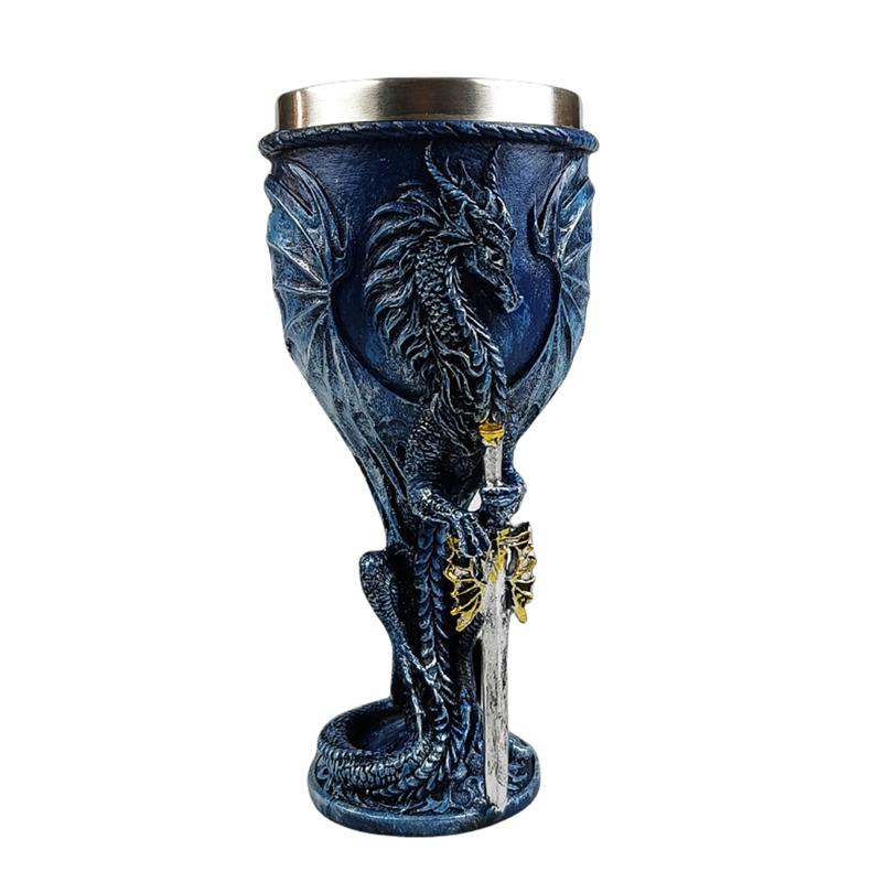 Calice del Drago Blu Acciaio Inossidabile Dungeons And Dragons Regalo Calice Calice da Vino 7 Oz. (Drago Spada Blu)