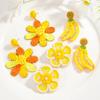 Bohemian Colorful Raffia Flower Earrings Hand-woven Fashion Versatile Flower Banana Earrings