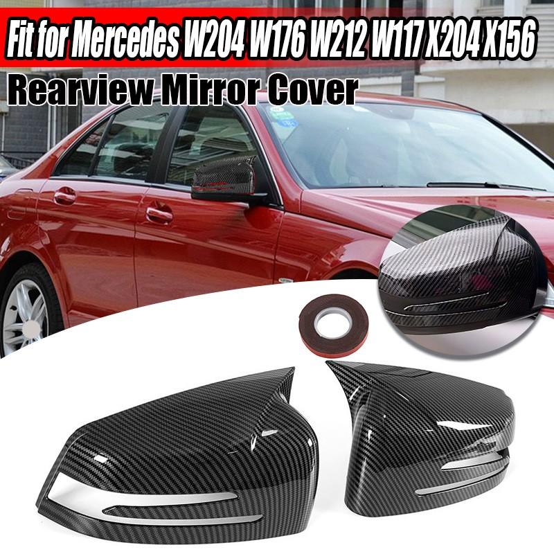 Carbon Fiber Side Horn Mirror Covers Cap For Mercedes W204 W212 W117 C E Class