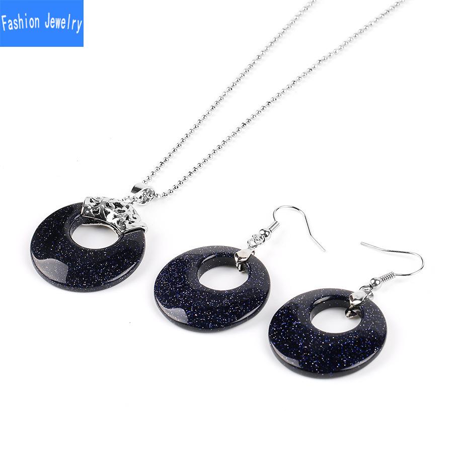 Damen Naturstein Hohl Konzentrisch Rund Set Blume Grün Weiß Kristall Tigerauge Stein Ohrring Halskette Set