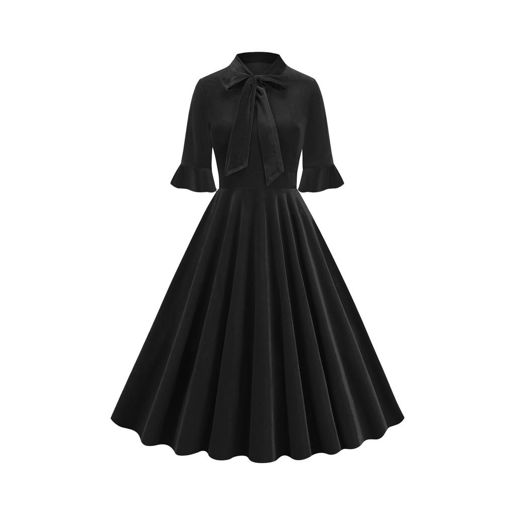 European and American clothes, dresses, short sleeves, new bows, retro elegant medium and long skirts