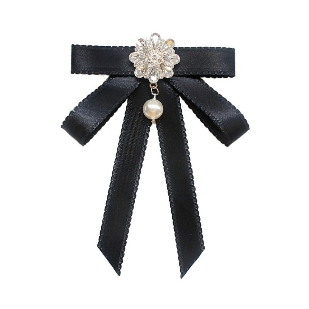 Pearl Black Ribbon Pin Solid Color Funerals Memorial Pin Simple Black Bow Necktie  Girl