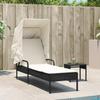 VidaXL Chaise longue avec auvent et table noir résine tressée, lit de bronzage, chaise longue inclinable, lit de jour 368197