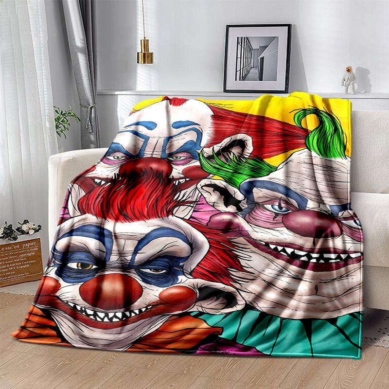 Horror Clown Circus Flannel Blanket Soft Warm All-Season Throw, Design for Camping, Car Travel, Hiking Sofa, Bed, Office Perfect Gift for Parties