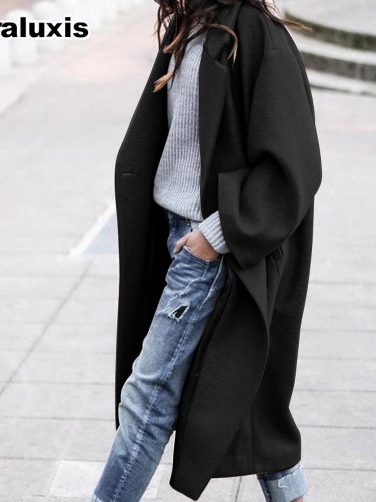 New Autumn/Winter Women's Casual Long Length Solid Color Warm Wool Coat